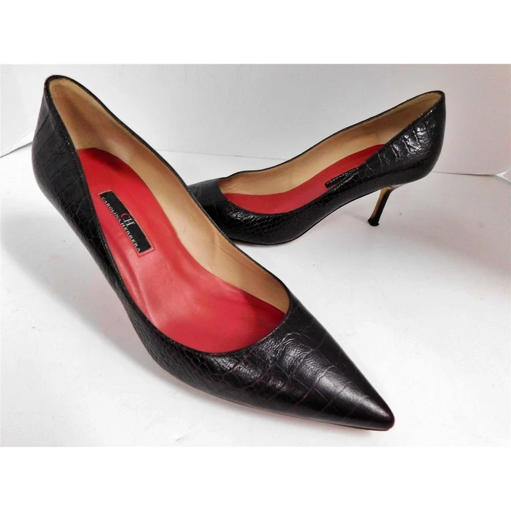 Carolina Herrera Brown Alligator Embossed Leather Pumps‎ 37